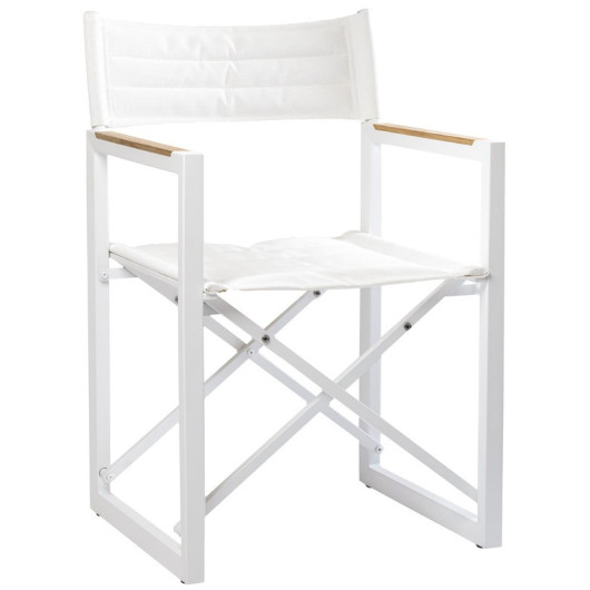 Chaise pliante ARC MARINE The Square en teck et toile Batyline pour bateau, van ou camping-car  - blanc