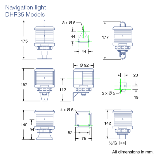 Feux de navigation - 20 m 24V DHR35 | Feux de navigation pour bateaux professionnels de moins de 20m