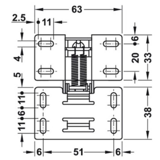 Charnière de meuble acier nickelé DECMO | Fixation de porte pour camping-car, bateau et fourgon | dimensions