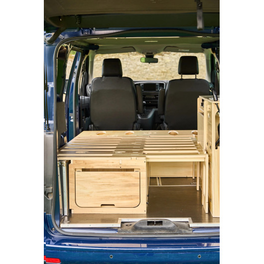 Lit peigne en L pour aménagement de van aménagé Tchao tchao | Meuble en bois pour fourgon