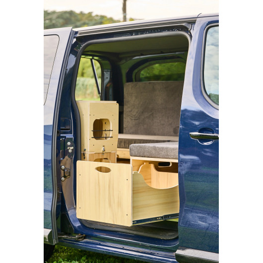 Lit peigne en L pour aménagement de van aménagé Tchao tchao | Meuble en bois pour fourgon