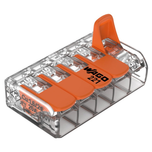 Connecteur Wago 221 - 2,3 ou 5 entrées pour câbles 0,14 à 4 mm² | cosse rapide pour bateau et van aménagé | 5 voies