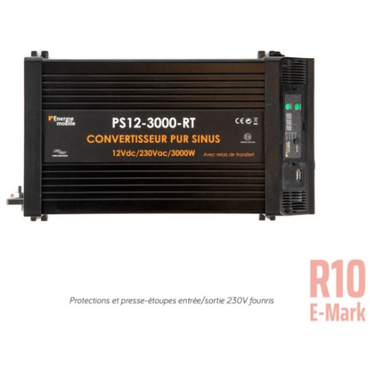 Convertisseur sinusoïdal 12V/230V 3000W PS RT Energie Mobile - Relais transfert auto pour van et bateau | certifié R10
