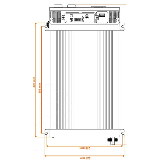 Convertisseur sinusoïdal 12V/230V 3000W PS RT Energie Mobile - Relais transfert auto pour van et bateau | dimensions