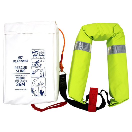 Système de récupération Plastimo MOB Rescue Sling de 36 m | Bouée, engin flottant et perche IOR | Ensemble avec sac blanc