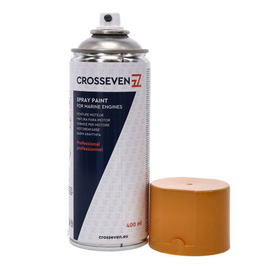 Peinture aérosol Crosseven pour moteur Caterpillar | Laque & peinture jaune | Bouchon ouvert