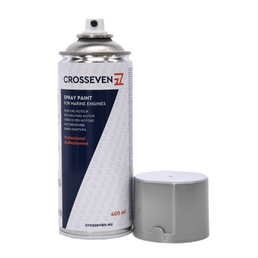 Peinture aérosol Crosseven pour moteur Honda | Laque & peinture | Gris hélice | Bouchon ouvert