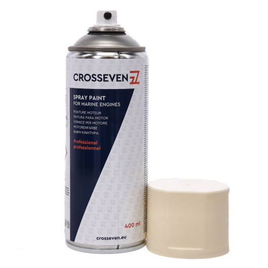 Peinture aérosol Crosseven pour moteur Johnson | Laque & peinture hors bateau moteur ou annexe | Bouchon ouvert