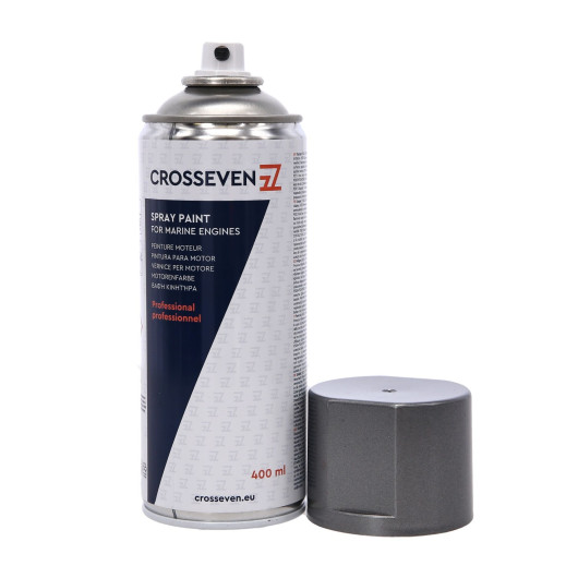 Peinture aérosol Crosseven pour moteur Mariner | Laque & peinture moteur | Gris métal clair | Bouchon ouvert