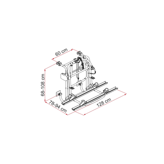 Carry-Bike Lift 77 Fiamma | Porte vélo camping-car réglable en hauteur | shéma dimension ouvert