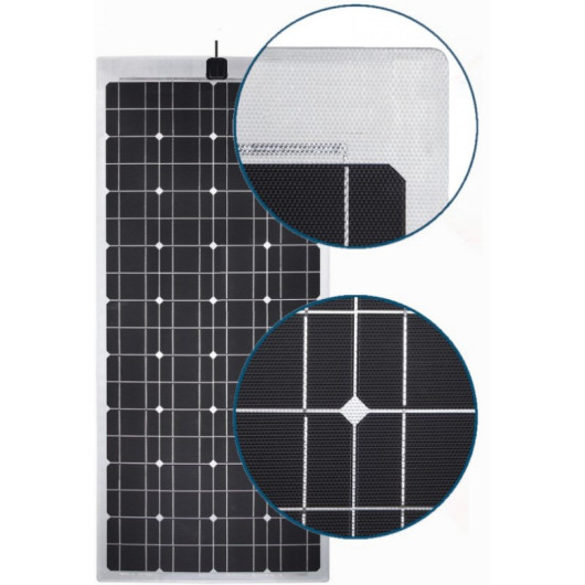 EM Panneau solaire souple PERC Flex 115 W, zoom sur cellule et revêtement