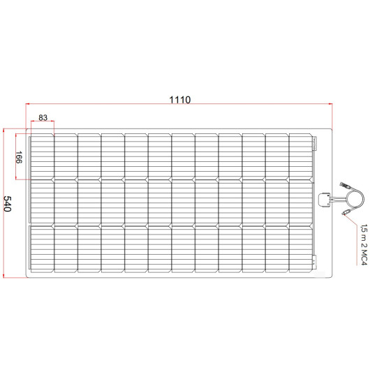 Panneau solaire flexible PERC Flex 115 W | Connexion MC4, schéma de dimensions