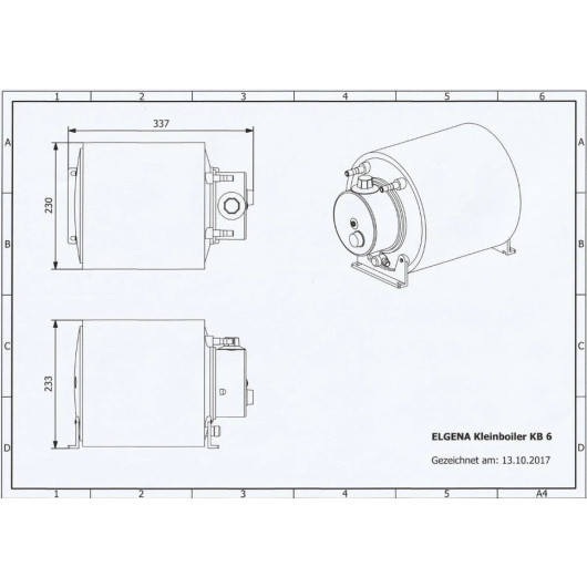 Chauffe-eau Elgena KB 6 | boiler électrique 12 V - 400 W - 6 L pour van aménagé, fourgon et bateau | dimensions