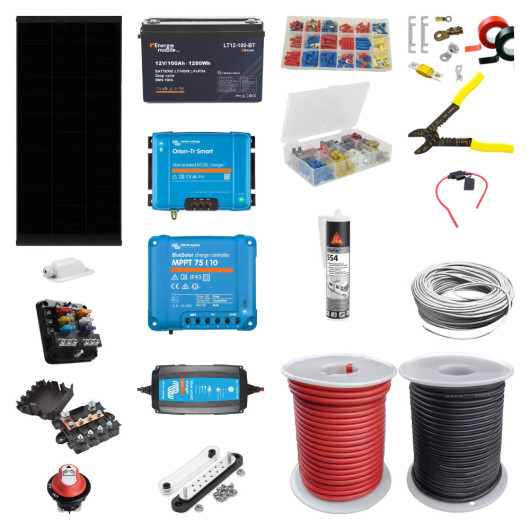Vus des principaux équipements, fournis dans le kit installation électrique complète pour fourgon aménagé