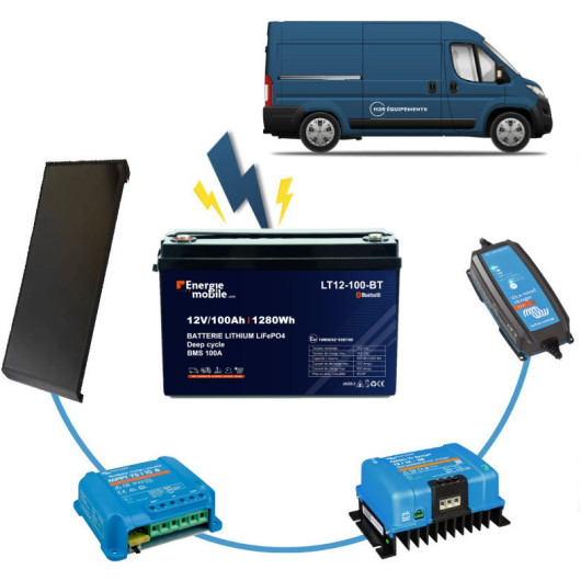 Kit installation électrique toute en 1, batterie lithium, chargeur et panneau solaire pour fourgon aménagé.
