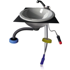 COMET Kit évier plastique | DIN96 Kit évier complet avec pompe 12V et raccord DIN 96 | Pour camping-car, van et caravane