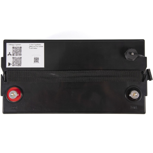 Batterie lithium 150 Ah avec sortie RJ Contrôleur, connexion smart, batterie garantie 5 ans. Vu du dessus.