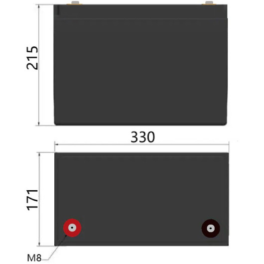 Batterie lithium 150 Ah avec sortie RJ Contrôleur, connexion smart, batterie garantie 5 ans. Schéma de dimensions