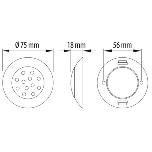 Spot LED ø75mm Carbest | Plafonnier et Spot pour éclairage intérieur de bateau ou camping-car | dimensions