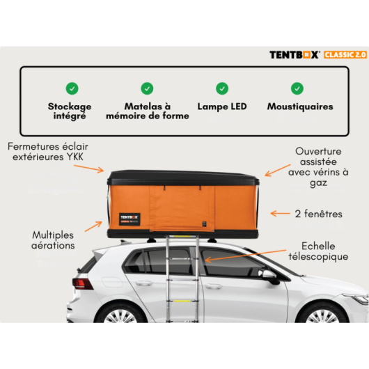 Tente de toit pour 2 personnes Classic 2.0 de TentBox | Road trip en voiture, SUV et 4x4 | H2R Equipements