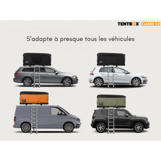 Tente de toit pour 2 personnes Classic 2.0 de TentBox | Road trip en voiture, SUV et 4x4 | H2R Equipements