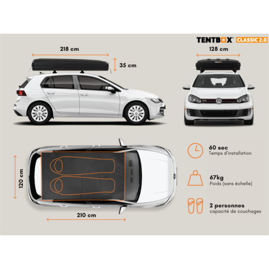 Tente de toit pour 2 personnes Classic 2.0 de TentBox | Road trip en voiture, SUV et 4x4 | H2R Equipements