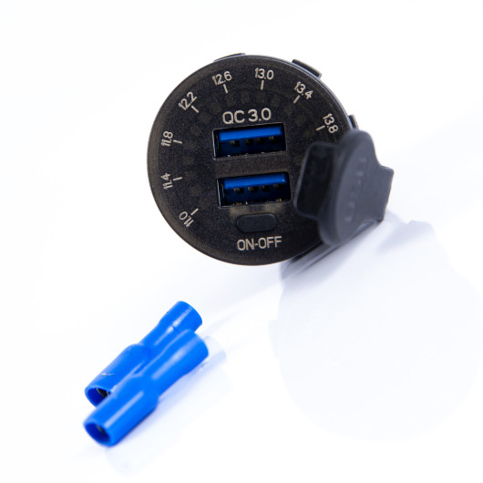 Prise double USB + voltmètre 12V avec interrupteur | Idéal pour réseaux électriques nomades | avec connexion