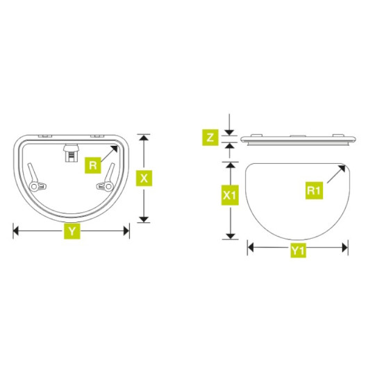 Panneau de pont en D Lewmar Low Profil | Hublot & panneau de pont de grande qualité pour bateau | Dimensions