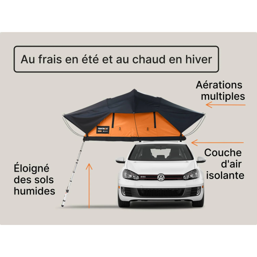 Tente de toit familiale pour 4 personnes Lite XL de TentBox | Road trip en voiture | H2R Equipements