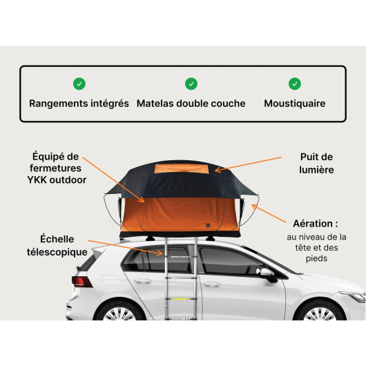 Tente de toit familiale pour 4 personnes Lite XL de TentBox | Road trip en voiture | H2R Equipements