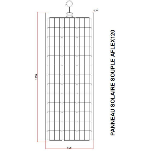 Panneau solaire souple et flexible 120W idéal bateau et camping-car - Schéma dimensions