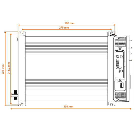 Convertisseur sinusoïdal DC/AC PS-RT 2200 VA – 12/230 V avec relais transfert 30 A et écran déportable | schéma dimensions