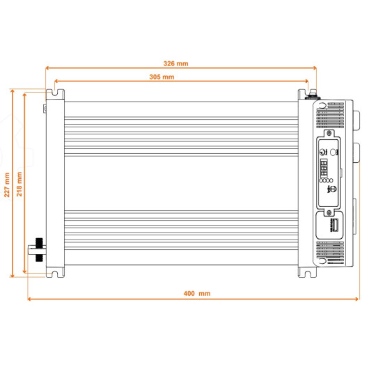 Convertisseur sinusoïdal DC/AC PS-RT 3300 VA Energie Mobile | 12-230V avec relais transfert 30 A | schéma dimensions