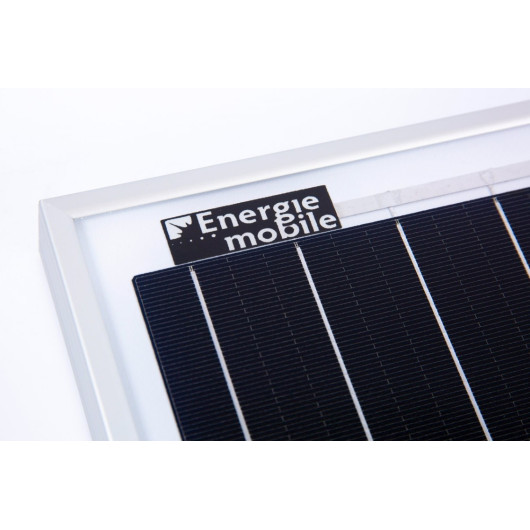 EM série A monocristallin PERC 105W panneau solaire haut de gamme petit prix - gros plan sur étiquette constructeur