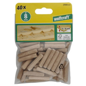 Chevilles bois hêtre ø 8 x 40 mm Wolfcraft (lot de 40) | Assemblage solide pour van, camping-car, bateau | emballage