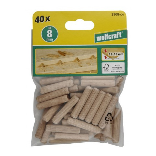 Chevilles bois hêtre ø 8 x 40 mm Wolfcraft (lot de 40) | Assemblage solide pour van, camping-car, bateau | emballage