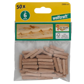 Chevilles bois hêtre ø6 x 30 mm Wolfcraft (50 pièces) | aménagement intérieur van, fourgon et bateau | emballage