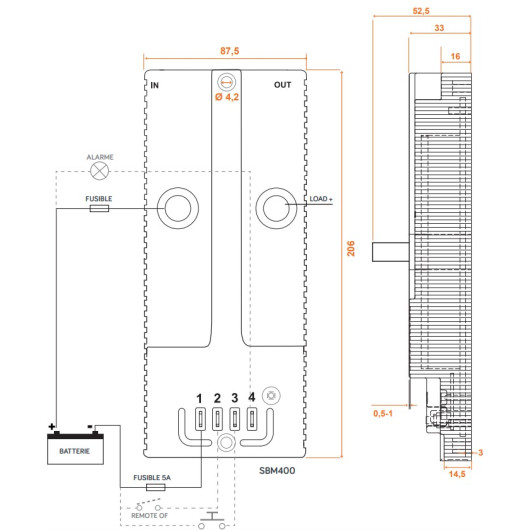 SBM400 - Module de protection batterie 12V 400A pour installations électriques intensives | schéma