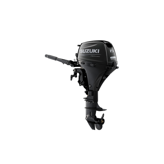 Moteur Hors-Bord SUZUKI DF15A de 5 CV avec arbre court ou long | Moteur thermique | Vue de 3/4