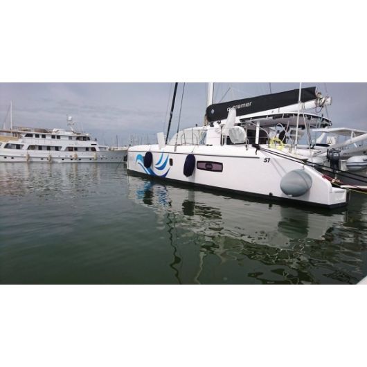 Pare-battage Fendertex sur catamaran de - de 50 m  | Défense textile pour protection coque bateau