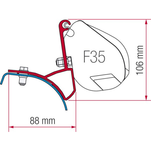Adaptateur FIAMMA F35 Pro pour Renault Trafic, Vivaro, Primastar | Fixation store van aménagé | dimensons