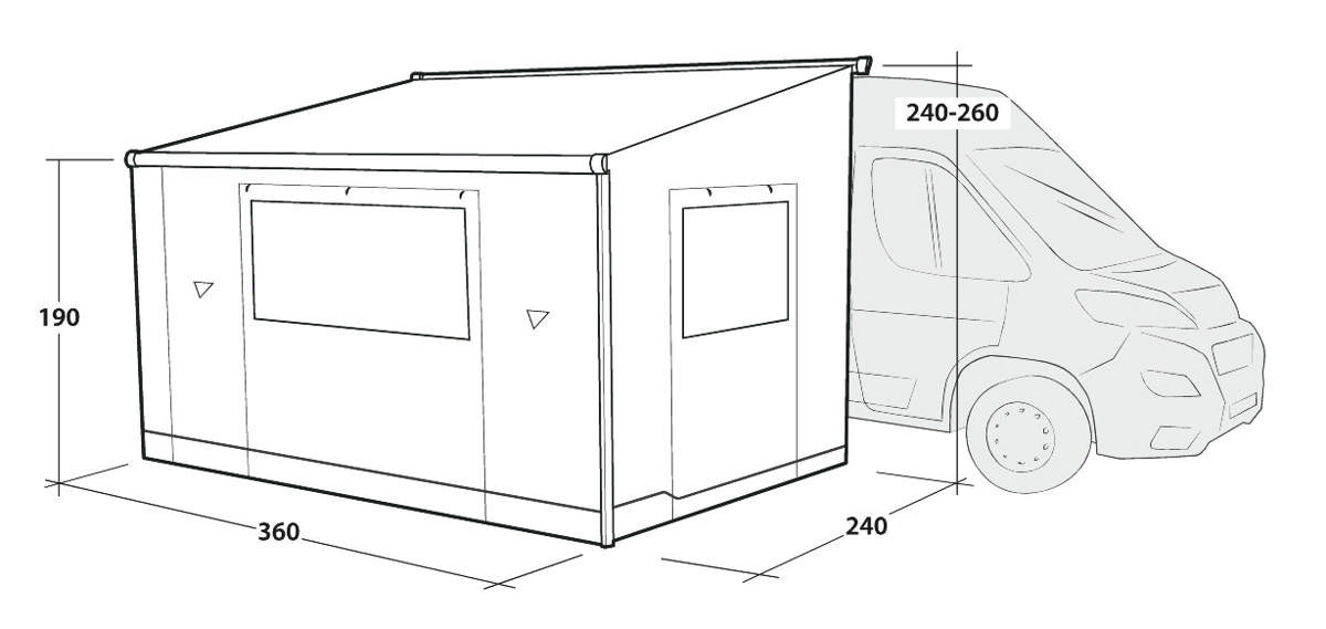 Sideroads Awning rooms auvent pour fourgon Ducato, sprinter, Crafter | schéma dimension 3D