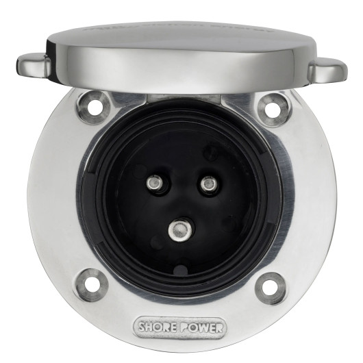 Socle P17 16 A inox | Connexion extérieure 230 V pour van, fourgon et bateau | de face ouverte