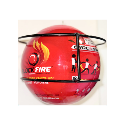 Block'Fire boule anti feu | extincteur voiture, fourgon, van, camping-car et bateau | installé dans son support de fixation
