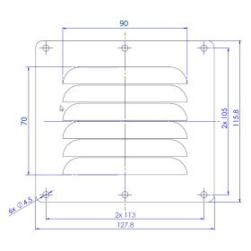SEAWORLD Grille aération slim en inox 15 cm² | 116 x 128 x 4 mm Grille d'aération permanante 50 cm² en inox dimension 115 x 127 mm pour bateau et van VASP. Vue de face