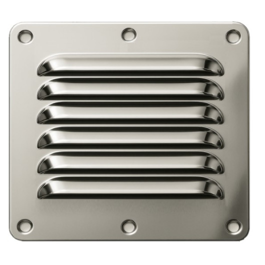 Grille d'aération permanante 50 cm² en inox dimension 115 x 127 mm pour bateau et van VASP. Vue de face