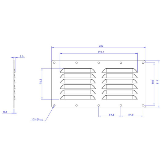 OSCULATI Grille aération inox ppoli 32 cm² conforme FASP pour van et bateau, Schéma technique