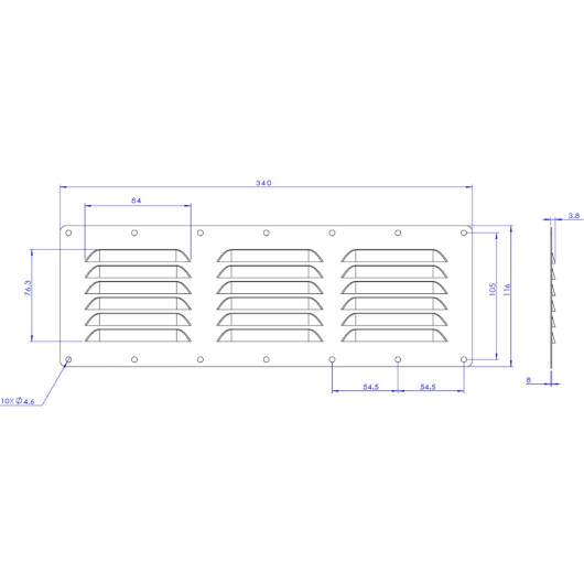 OSCULATI Grille inox slim 45 ou 30 cm² d'aération| avec ou sans moustiquaire pour van VASP et bateau | schéma.