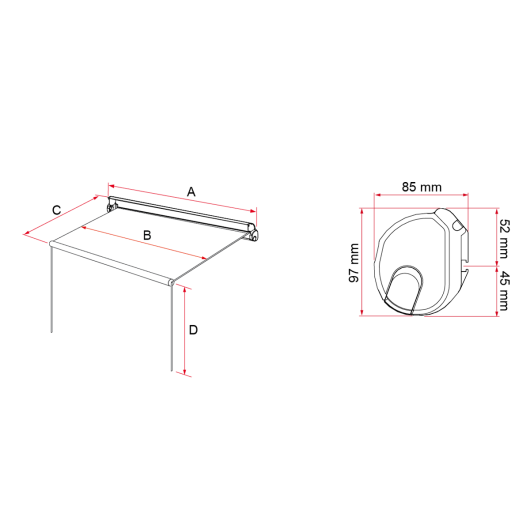 F35 290 cm Fiamma │ Store extérieur pour van et fourgon │ schéma avec dimensions