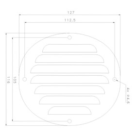 Grille d'aération VASP 15 cm² en inox et de forme ovale 116 x 127 cm en inox : vu de face